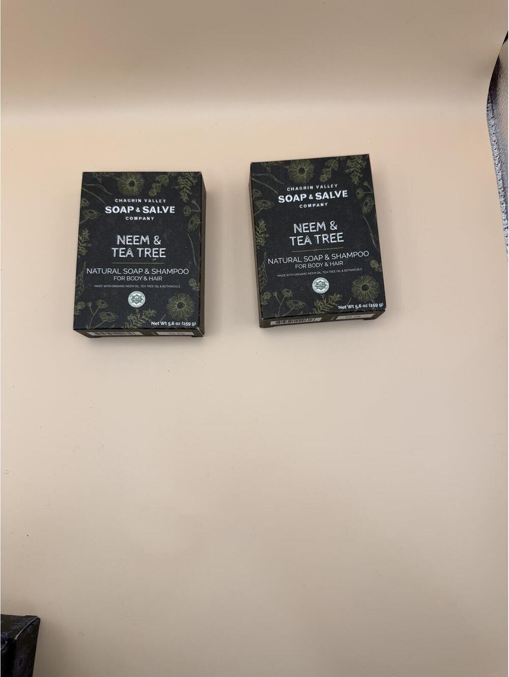 Set of 2 Chagrin Valley Neem & Tea Tree Natural Soap & Shampoo Bars 5.6oz - NEW